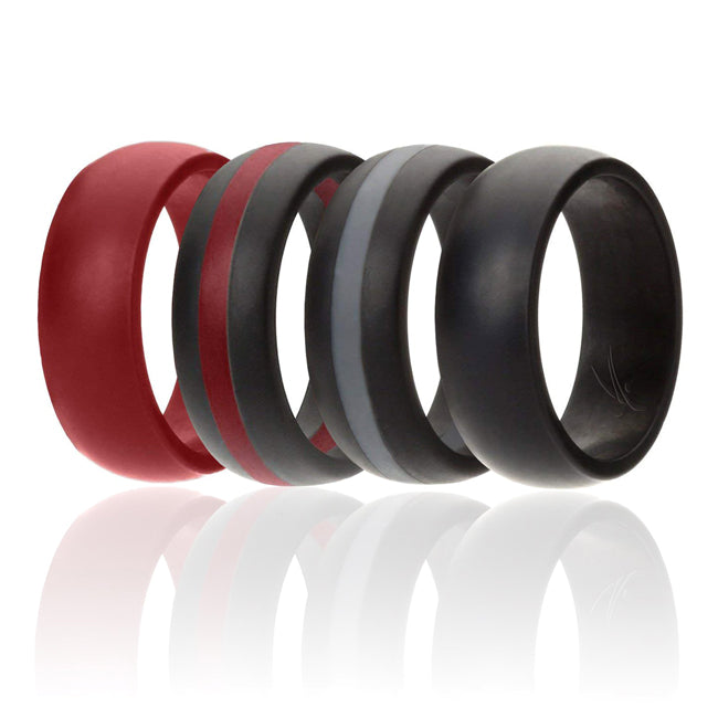 ROQ Silicone Wedding Ring - Dome Style with Middle Line Set by ROQ for Men - 4 x 10 mm Red, Black, Grey