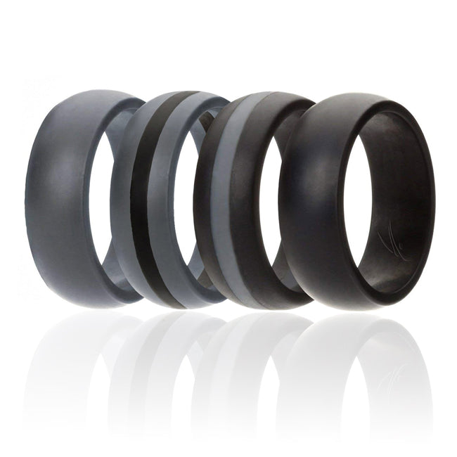 ROQ Silicone Wedding Ring - Dome Style with Middle Line Set by ROQ for Men - 4 x 7 mm Black, Grey, Grey with Black Line, Black with Grey Line
