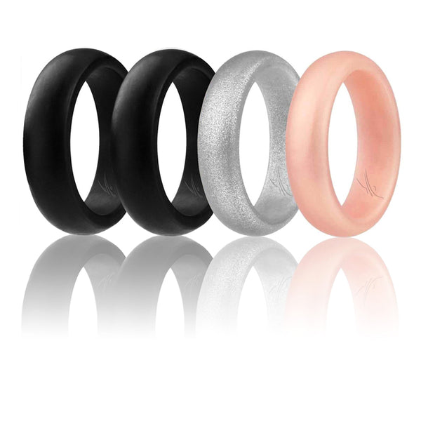 ROQ Silicone Wedding Ring - Dome Style Set by ROQ for Women - 4 x 9 mm Rose Gold, Black, Silver