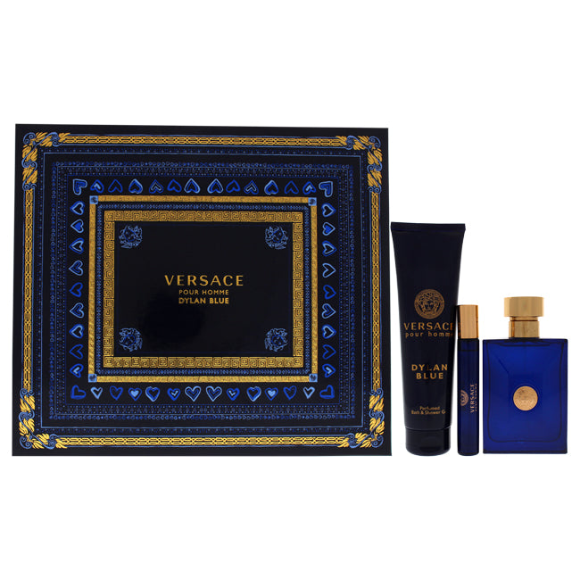 Versace Dylan Blue by Versace for Men - 3 Pc Gift Set 3.4oz EDT Spray, 0.3oz EDT Spray, 5.0oz Bath and Shower Gel