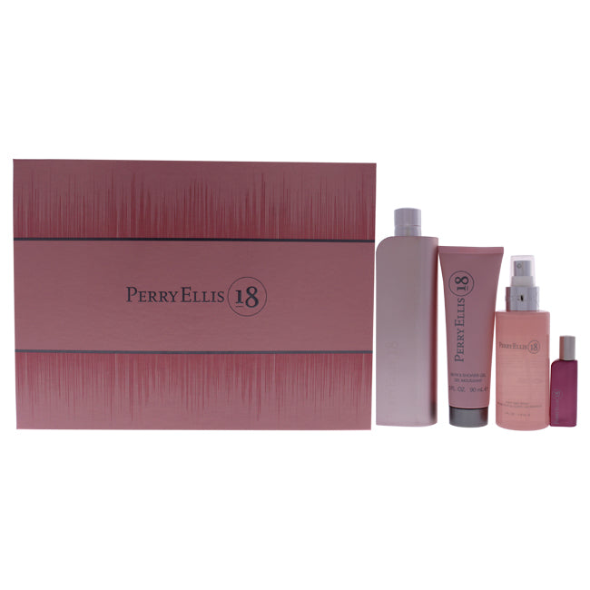 Perry Ellis Perry Ellis 18 by Perry Ellis for Women - 4 Pc Gift Set 3.4oz EDP Spray, 0.25oz EDP Spray, 4oz Body Mist, 3oz Bath And Shower Gel