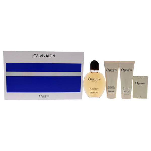 Calvin Klein Obsession by Calvin Klein for Men - 4 Pc Gift Set 4oz EDT Spray, 3.4oz After Shave Balm, 3.4oz Body Wash, 0.67oz EDT Spray