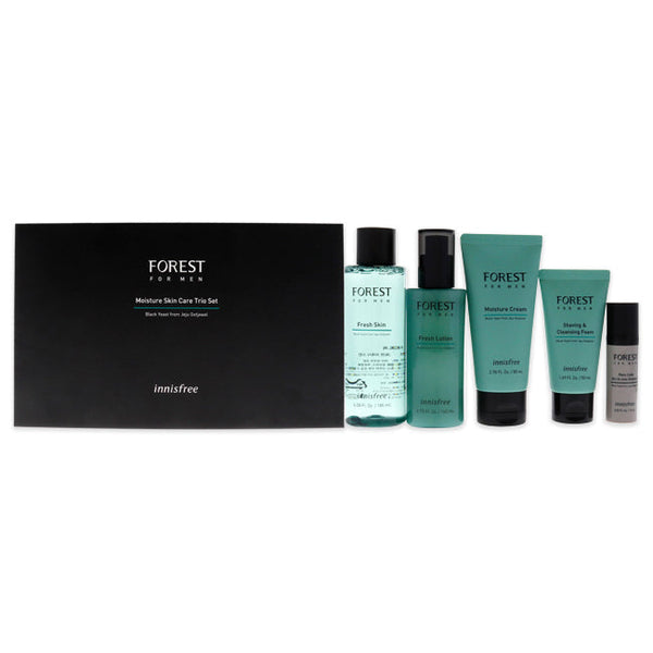 Innisfree Forest Moisture Skin Care Trio Set by Innisfree for Men - 5 Pc 6.08oz Forest for Men Fresh Skin, 4.73oz Forest for Men Fresh Lotion, 2.70oz Forest for Men Moisture Cream, 1.69oz Forest for Men Moisture Shaving and Cleansing Foam, 0.50oz Forest f