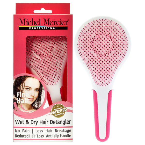 Michel Mercier Wet and Dry Hair Detangler Fine Hair - Pink-White by Michel Mercier for Women - 1 Pc Hair Brush