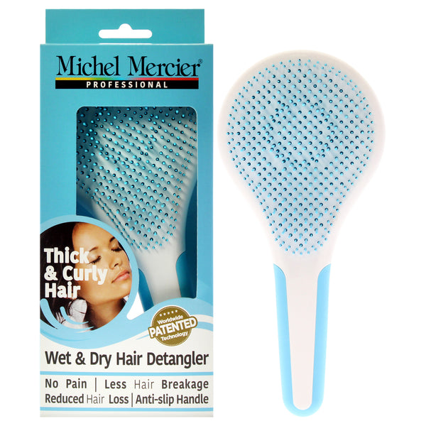 Michel Mercier Wet and Dry Hair Detangler Thick and Curly Hair - Blue-White by Michel Mercier for Women - 1 Pc Hair Brush