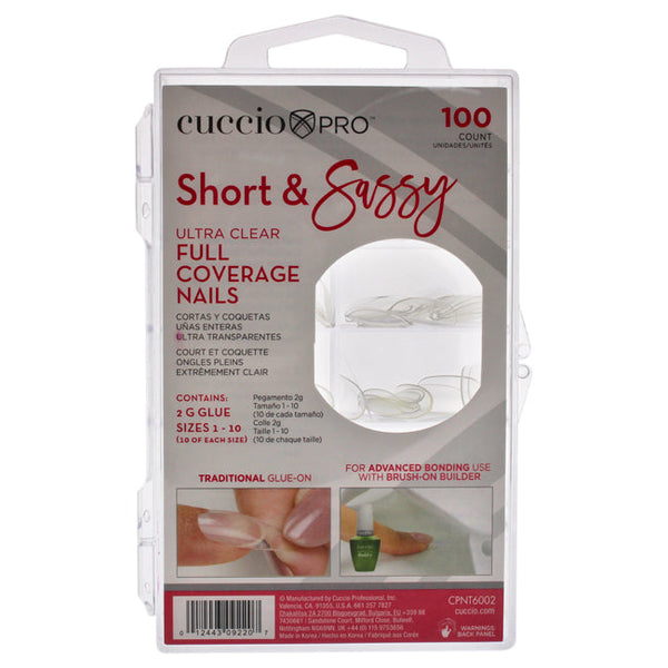 Cuccio Pro Short and Sassy Full Coverage Nail Tips - Ultra Clear by Cuccio Pro for Women - 100 Count Nail Tips