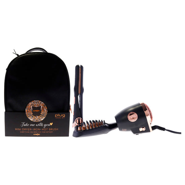 Croc Plug In Travel Kit - Rose Gold by Croc for Unisex - 3 Pc Mini Flat Iron, Mini Hot Brush, Mini Blow Dryer