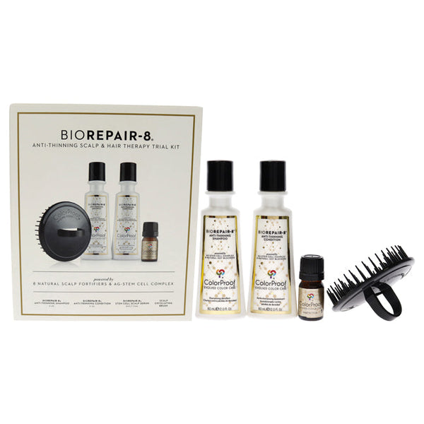 ColorProof BioRepair-8 Anti-Aging Scalp and Hair Therapy Kit by ColorProof for Unisex - 4 Pc Kit 2oz Anti-Thinning Shampoo, 2oz Anti-Thinning Conditioner, 0.17oz Stem Cell Scalp Serum, Scalp Exfoliating Brush