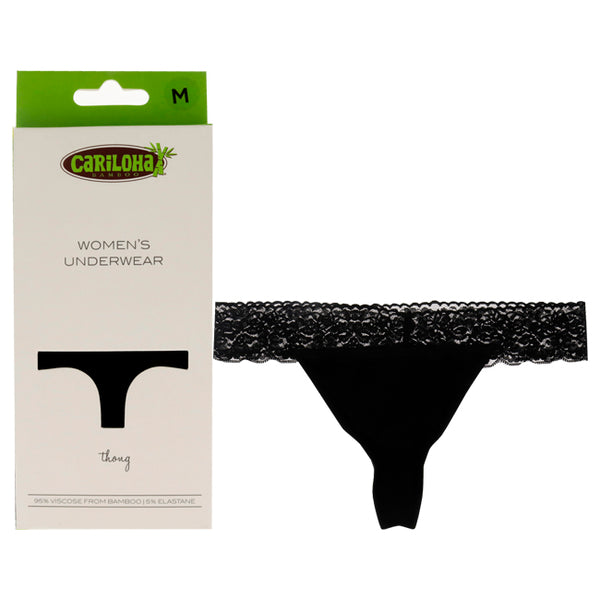 Bamboo Lace Thong - Black by Cariloha for Women - 1 Pc Underwear (M)