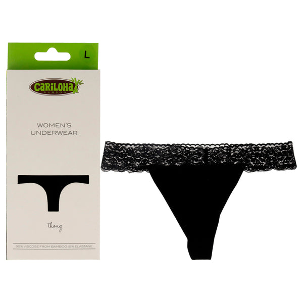 Bamboo Lace Thong - Black by Cariloha for Women - 1 Pc Underwear (L)