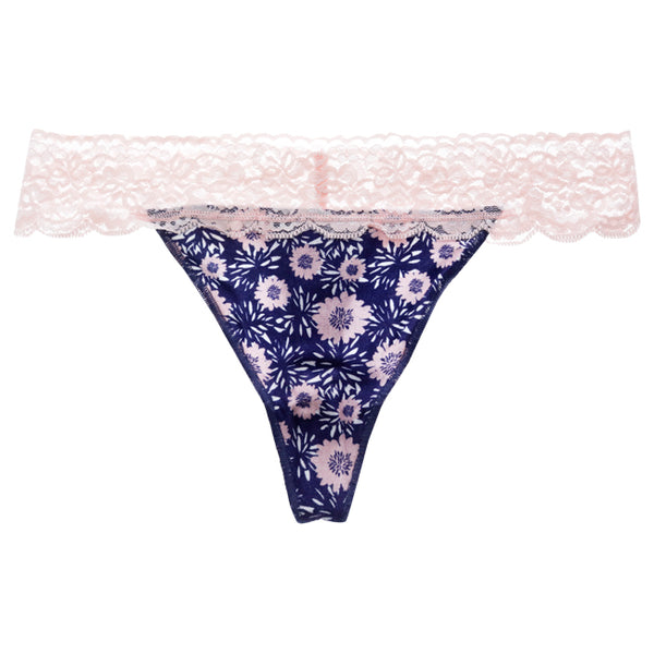 Bamboo Lace Thong - Navy Floral by Cariloha for Women - 1 Pc Underwear (S)