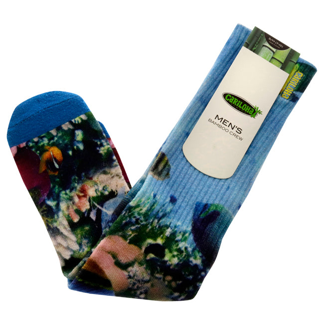 Bamboo Printed Crew Socks - Ocean Scene Blue by Cariloha for Men - 1 Pair Socks (S/M)