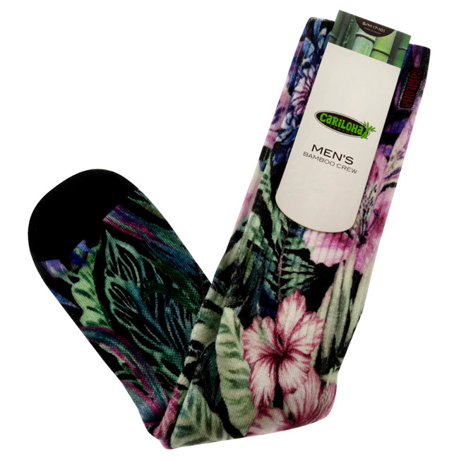 Bamboo Printed Crew Socks - Foliage Black by Cariloha for Men - 1 Pair Socks (S/M)