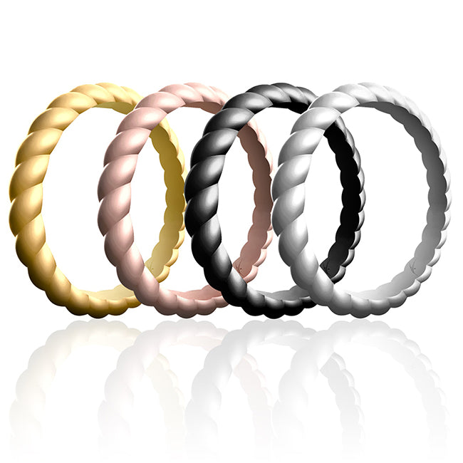 Silicone Wedding Stackble Braided Ring Set - Metal by ROQ for Women - 4 x 4 mm Ring