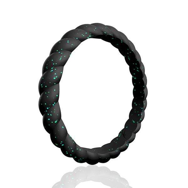 Silicone Wedding Stackble Braided Single Ring - Black-Turquoise by ROQ for Women - 4 mm Ring