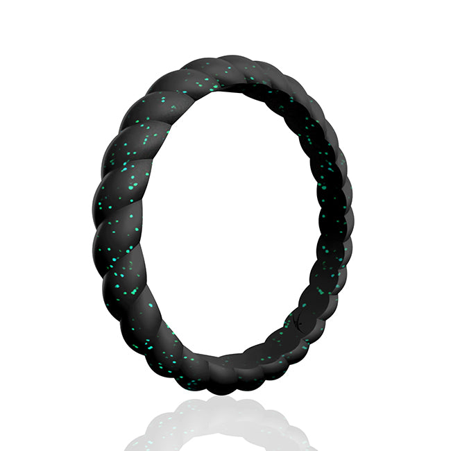 Silicone Wedding Stackble Braided Single Ring - Black-Turquoise by ROQ for Women - 4 mm Ring