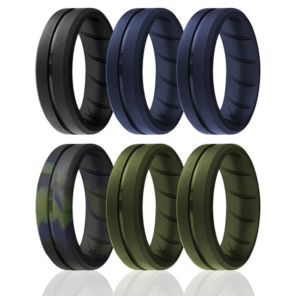 Silicone Wedding BR Middle Line Ring Set - Basic-Olive by ROQ for Men - 6 x 7 mm Ring