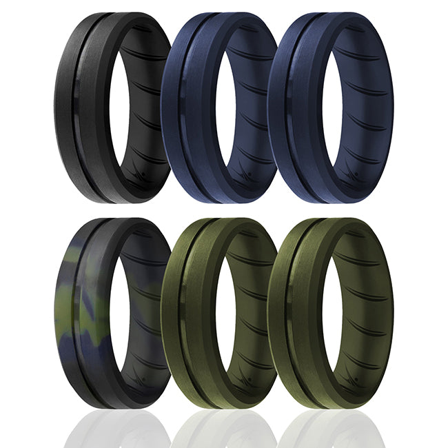 Silicone Wedding BR Middle Line Ring Set - Basic-Olive by ROQ for Men - 6 x 9 mm Ring