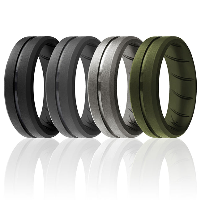 Silicone Wedding BR Middle Line Ring Set - Basic-Green by ROQ for Men - 4 x 7 mm Ring