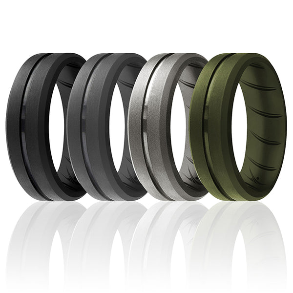 Silicone Wedding BR Middle Line Ring Set - Basic-Green by ROQ for Men - 4 x 9 mm Ring