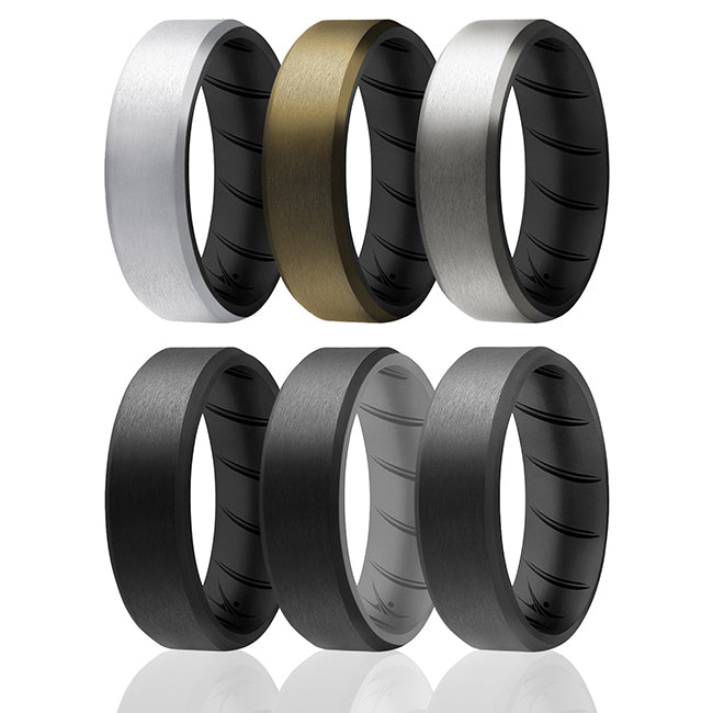 Silicone Wedding BR 8mm Edge Ring Set - Black by ROQ for Men - 6 x 7 mm Ring