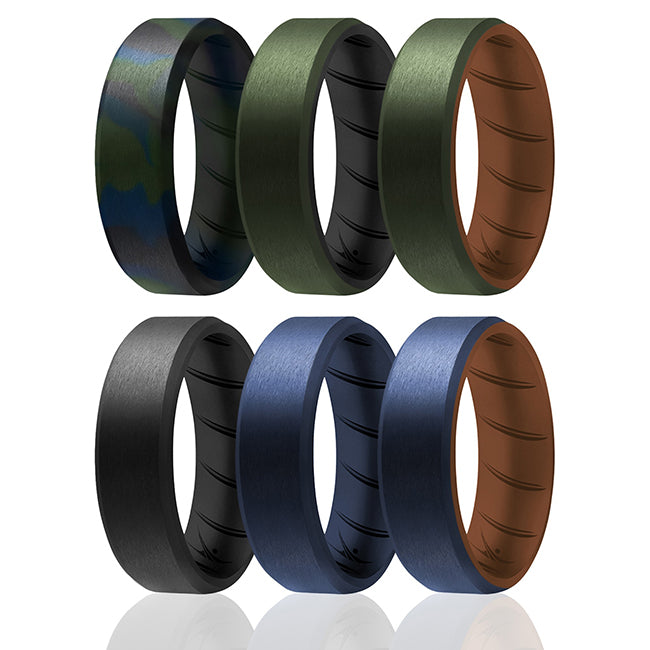 Silicone Wedding BR 8mm Edge Ring Set - Brown by ROQ for Men - 6 x 13 mm Ring