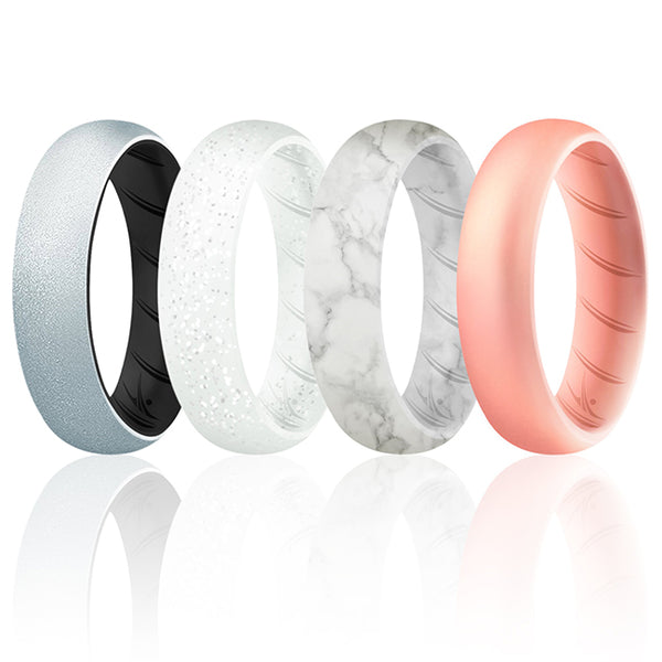 Silicone Wedding BR Solid Ring Set - Silver by ROQ for Women - 4 x 4 mm Ring