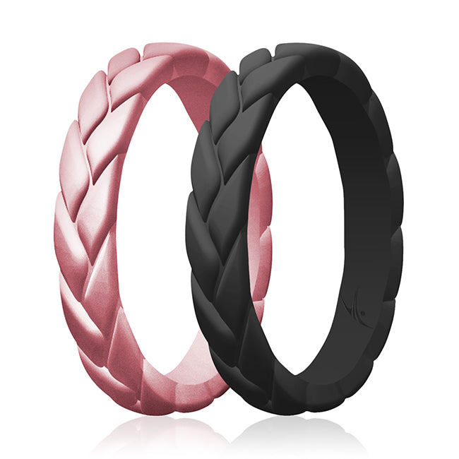 Silicone Wedding Leaves Ring Set - Metal-Pink by ROQ for Women - 2 x 5 mm Ring