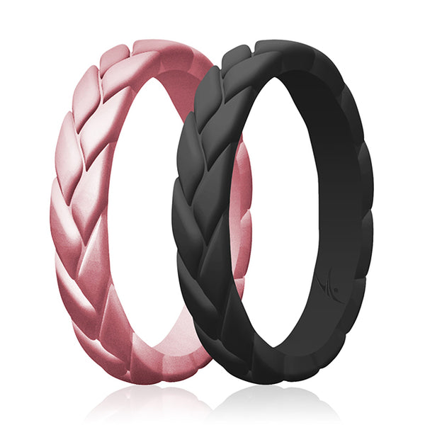 Silicone Wedding Leaves Ring Set - Metal-Pink by ROQ for Women - 2 x 9 mm Ring