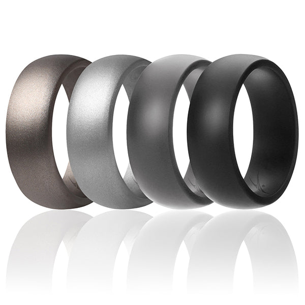 Silicone Wedding Ring Set - Metal-Silver by ROQ for Men - 4 x 7 mm Ring