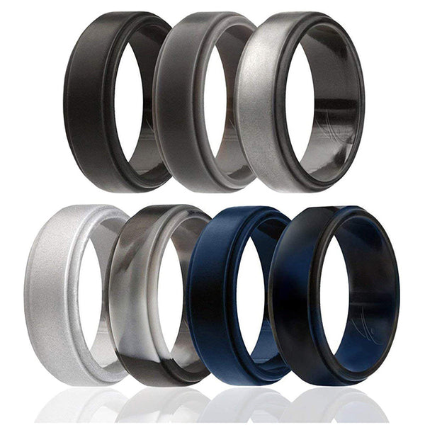 Silicone Wedding Step Ring Set - Metal by ROQ for Men - 7 x 7 mm Ring