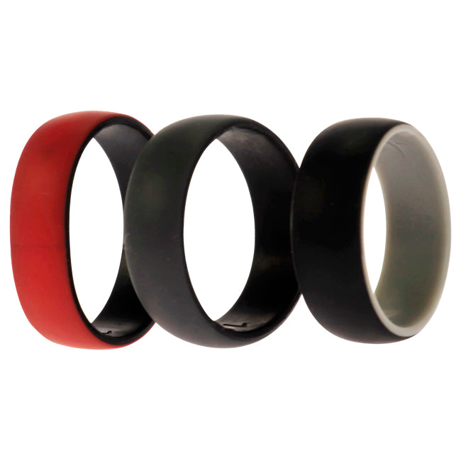 Silicone Wedding 2Layer Dome Ring Set - Black-Red by ROQ for Men - 3 x 16 mm Ring