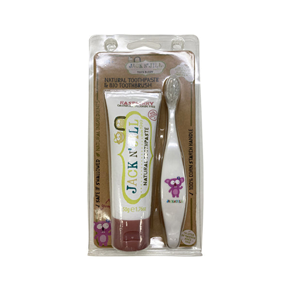 Jack N' Jill Natural Toothpaste & Bio Toothbrush Pack (contains: Bio Toothbrush Koala & Natural Calendula Toothpaste Raspberry ) 50g