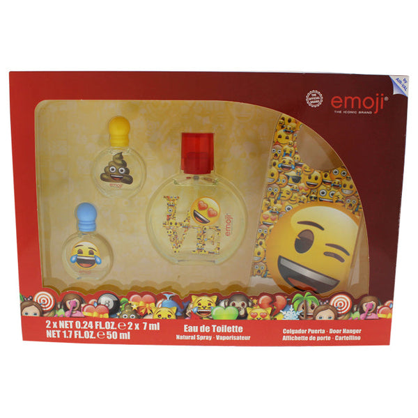 Emoji Emoji by Emoji for Kids - 4 Pc Gift Set 1.7oz EDT Spray, 0.24oz EDT Splash (Mini), 0.24oz EDT Splash (Mini), Door Hanger