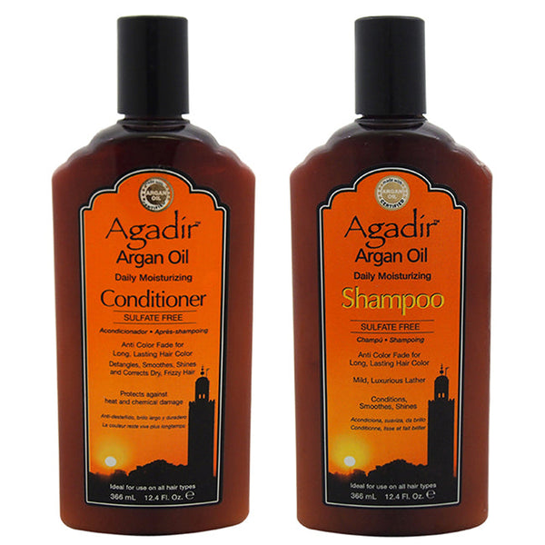 Agadir Argan Oil Daily Moisturizing Shampoo and Conditioner Kit by Agadir for Unisex - 2 Pc Kit 12oz Shampoo, 12oz Conditioner