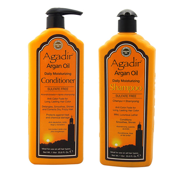 Agadir Argan Oil Daily Moisturizing Shampoo and Conditioner Kit by Agadir for Unisex - 2 Pc Kit 33.8oz Shampoo, 33.8oz Conditioner