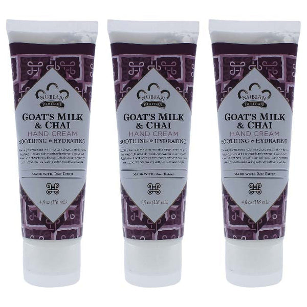 Nubian Heritage Goats Milk and Chai Hand Cream by Nubian Heritage for Unisex - 4 oz Cream - Pack of 3
