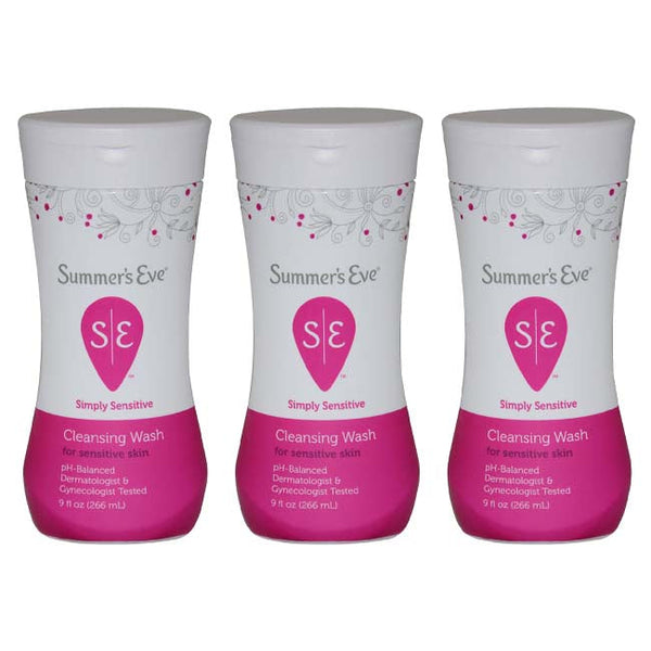 Summers Eve Feminine Wash for Sensitive Skin by Summers Eve for Women - 9 oz Cleanser - Pack of 3