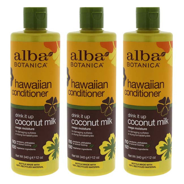 Alba Botanica Hawaiian Coconut Milk Conditioner by Alba Botanica for Unisex - 12 oz Conditioner - Pack of 3