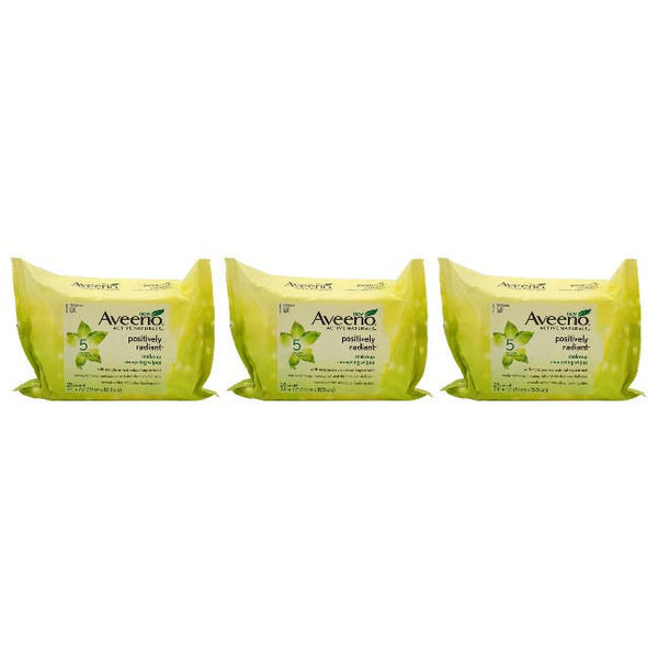 Aveeno Positively Radiant Makeup Removing Wipes by Aveeno for Women - 25 Count Wipes - Pack of 3