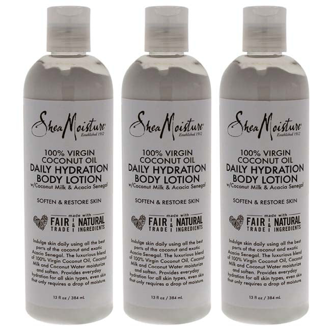 Shea Moisture 100 Percent Virgin Coconut Oil Daily Hydration Body Lotion by Shea Moisture for Unisex - 13 oz Body Lotion - Pack of 3