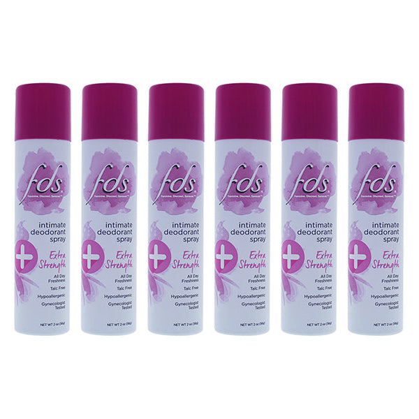 FDS Intimate Deodorant Spray - Extra Strength by FDS for Women - 2 oz Deodorant Spray - Pack of 6