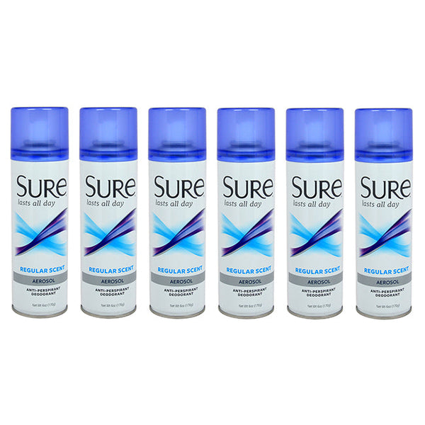 Sure Aerosol Regular Scent Anti-Perspirant and Deodorant by Sure for Unisex - 6 oz Deodorant Spray - Pack of 6