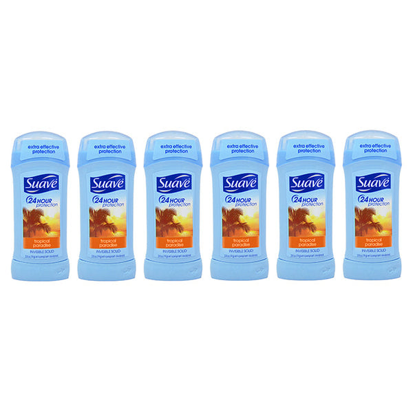 Suave 24 Hour Protection Invisible Solid Anti-Perspirant Deodorant Stick - Tropical Paradise by Suave for Unisex - 2.6 oz Deodorant Stick - Pack of 6