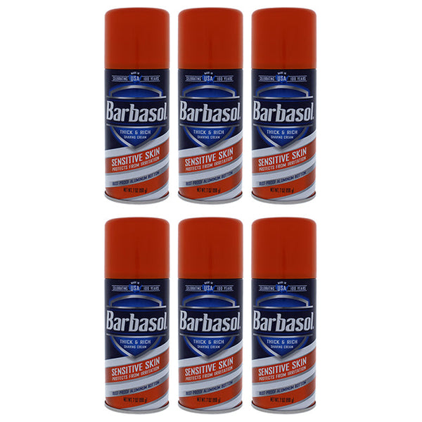 Barbasol Sensitive Skin Thick and Rich Shaving Cream by Barbasol for Men - 7 oz Shaving Cream - Pack of 6