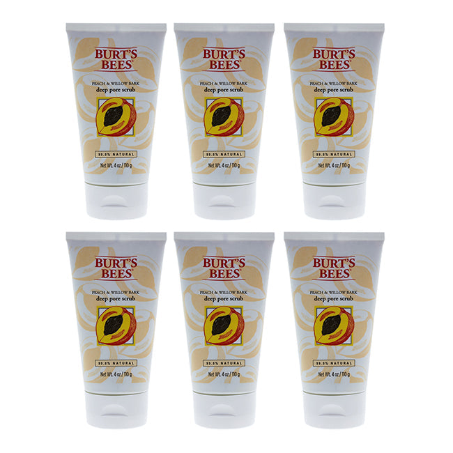 Burts Bees Peach and Willow Bark Deep Pore Scrub by Burts Bees for Women - 4 oz Scrub - Pack of 6