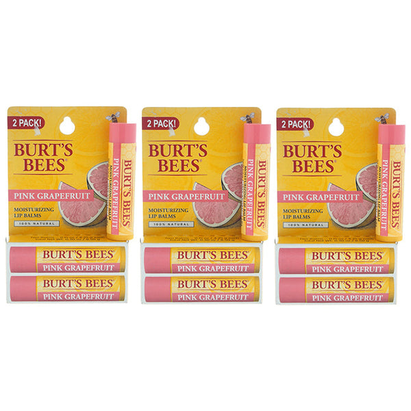 Burts Bees Pink Grapefruit Moisturizing Lip Balm Twin Pack by Burts Bees for Unisex - 2 x 0.15 oz Lip Balm - Pack of 3