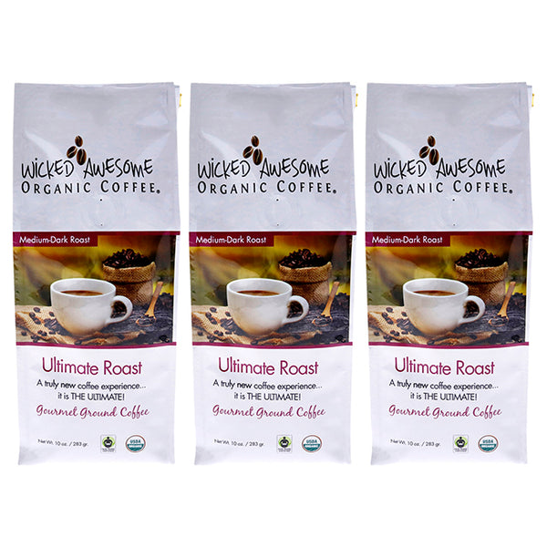 Wicked Awesome Organic Ultimate Ground Gourmet Coffee by Bostons Best for Unisex - 10 oz Coffee - Pack of 3