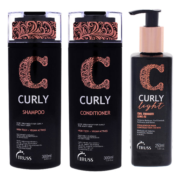 Truss Curly Shampoo and Conditioner and Light Cream Kit by Truss for Unisex - 3 Pc Kit 10.14 oz Shampoo, 10.14 oz Conditioner, 8.45 oz Light Leave-In Cream