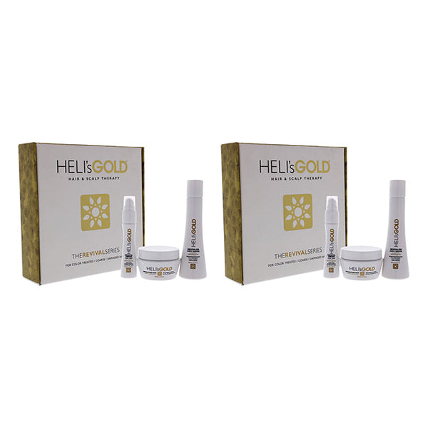 Helis Gold The Revival Series Travel Kit by Helis Gold for Unisex - 3 Pc 3.3oz Revitalize Shampoo, 3.3oz Restructure Masque, 1oz Crystal Cream - Pack of 2